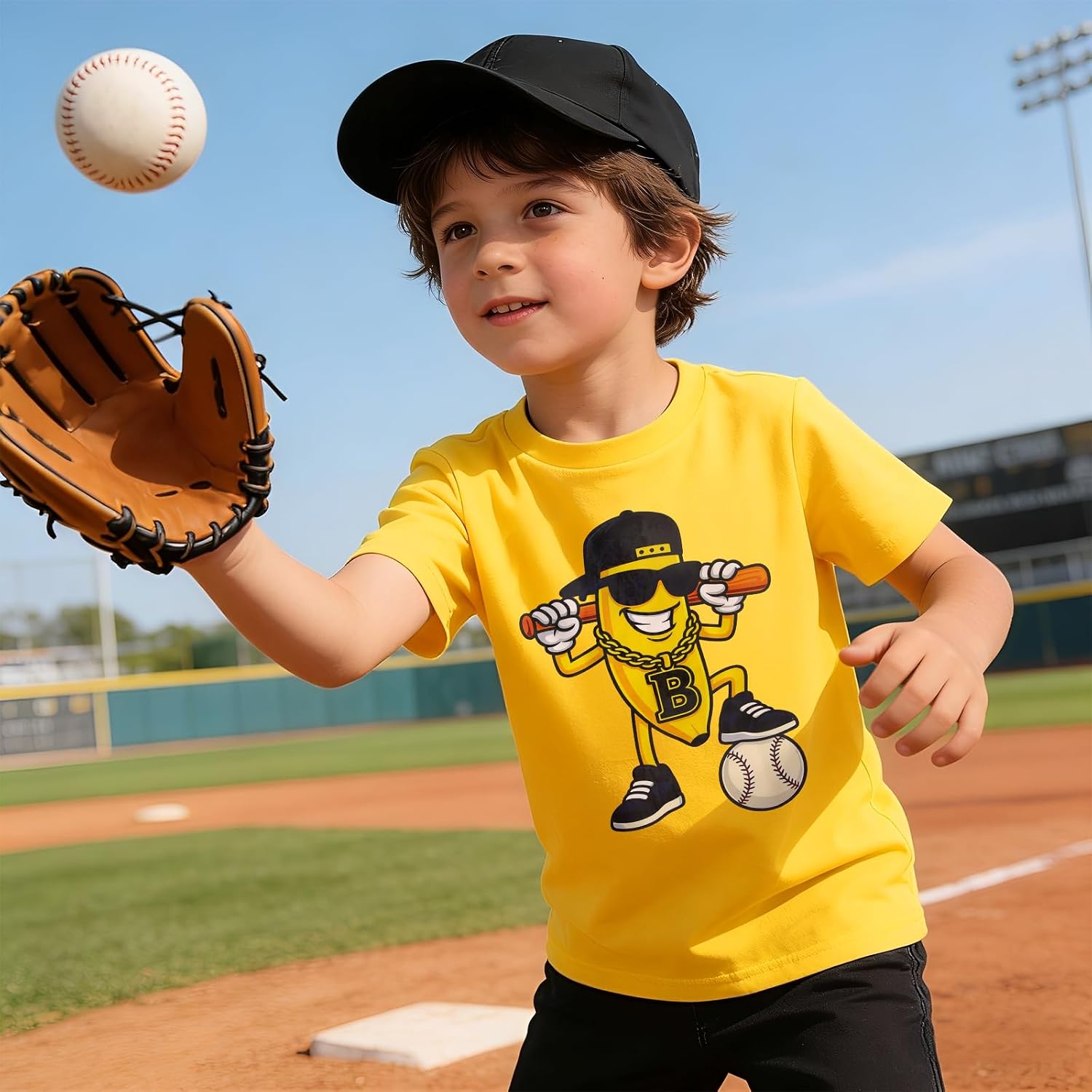 IZYJOY Toddler Boy Girl Baseball Shirt Kids Banana T-Shirt Ballgame Tee Baseball Team Fan Outfit Game Day Short Sleeve Tops