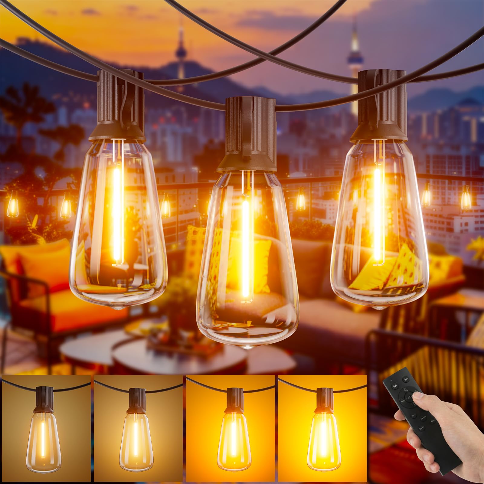 Yuusei Catena Luminosa Esterno, 20M Luci da Esterno Giardino, Telecomando | IP45 Impermeabili, 24+1 ST38 Lampadine LED Globo Infrangibili per Gazebo, Balcone, Pergolato, Patii, Matrimoni e Feste
