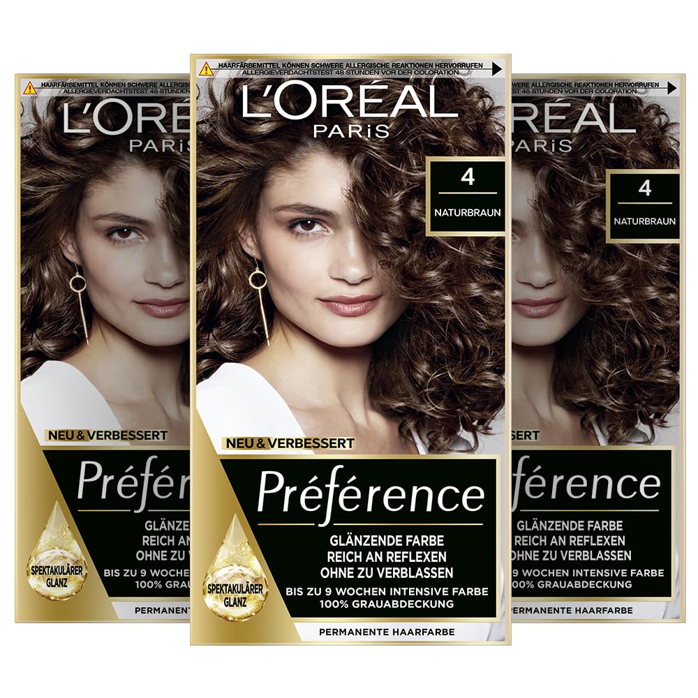 L'Oréal Paris Permanente Haarfarbe Haarfärbeset 4 Tahiti (Naturbraun) – 3er Set
