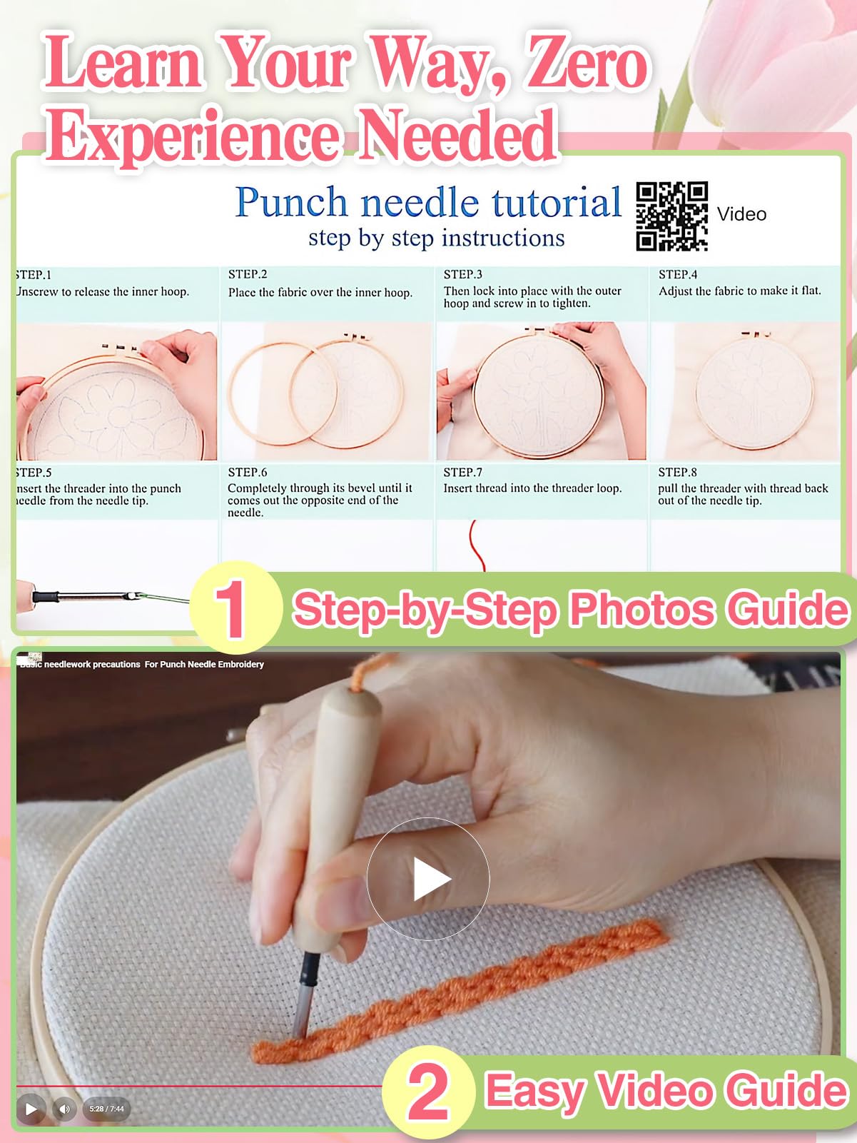 Punch Needle Kit - Beginner Crafting, Floral Designs -5 Punch Needle Kit - Beginner Crafting, Floral Designs -5