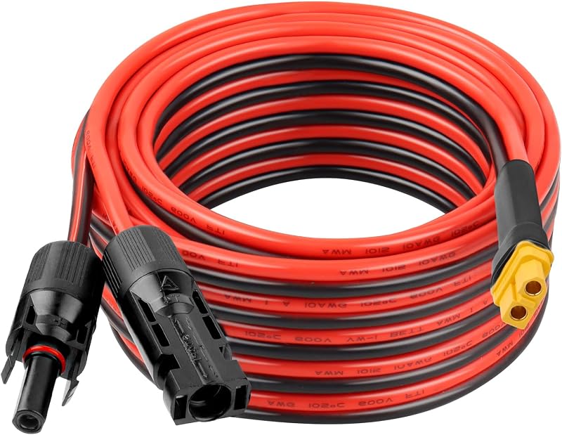 10AWG 25FT XT60 Solar Extension Cable 2 3 6 10 15 20 25 35 40 50 75 100FT XT60 Solar Extension Connector Adapter Thicker Cable Female to Male for Portable Power Station Solar Panel RC LiFePO4 Battery