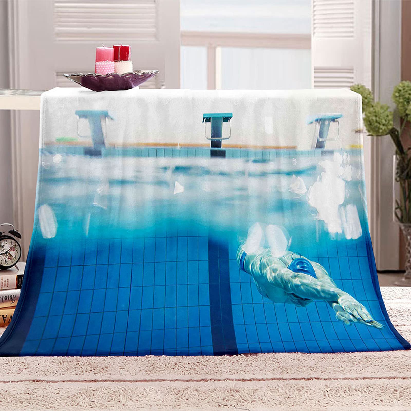 Couverture polaire douce flanelle pour salon et canapé effet 3D bleu