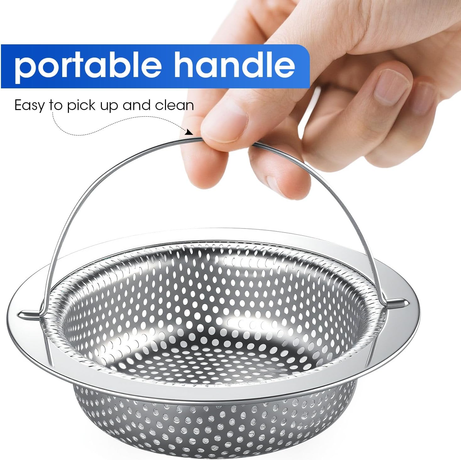 2 Pack 4.5 Inch Kitchen Sink Drain Strainer with Handle, Rustproof Stainless Steel Food Catcher, Prevents Clogged Pipes, Micro-Perforated Drain Filter for Home, Apartment and Tiny House