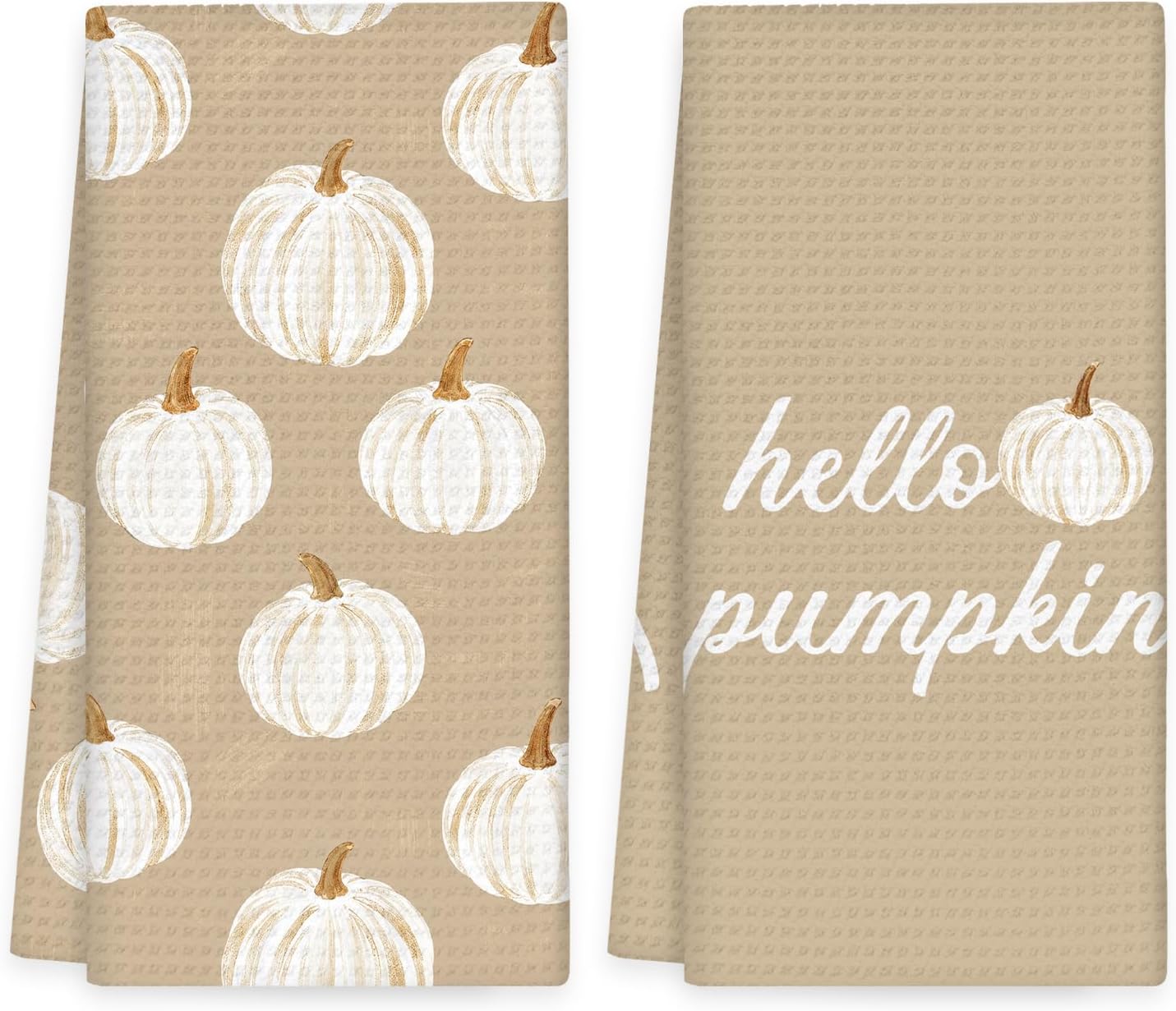 Fall White Pumpkin Decor Kitchen Towels Set of 2, Fall Hand Towels | Vintage Autumn Hello Pumpkin Dish Tea Towel for Kitchen Decorative, Thanksgiving Pumpkins Harvest Bathroom Decor, 16x24In