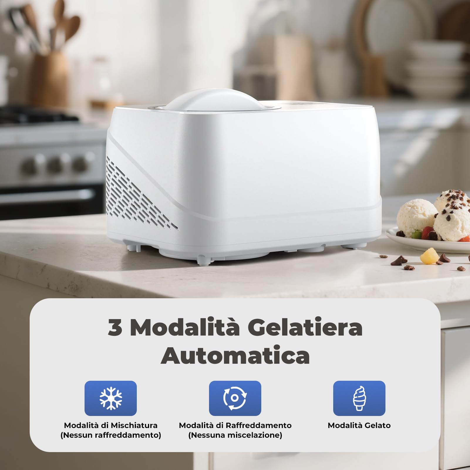 Gelatiera con Compressore 1L, Autorefrigerante Gelatiera per Gelato Professionale, Macchine Gelato con Ciotola Estraibile in Alluminio/Spatola/Tazze Graduate