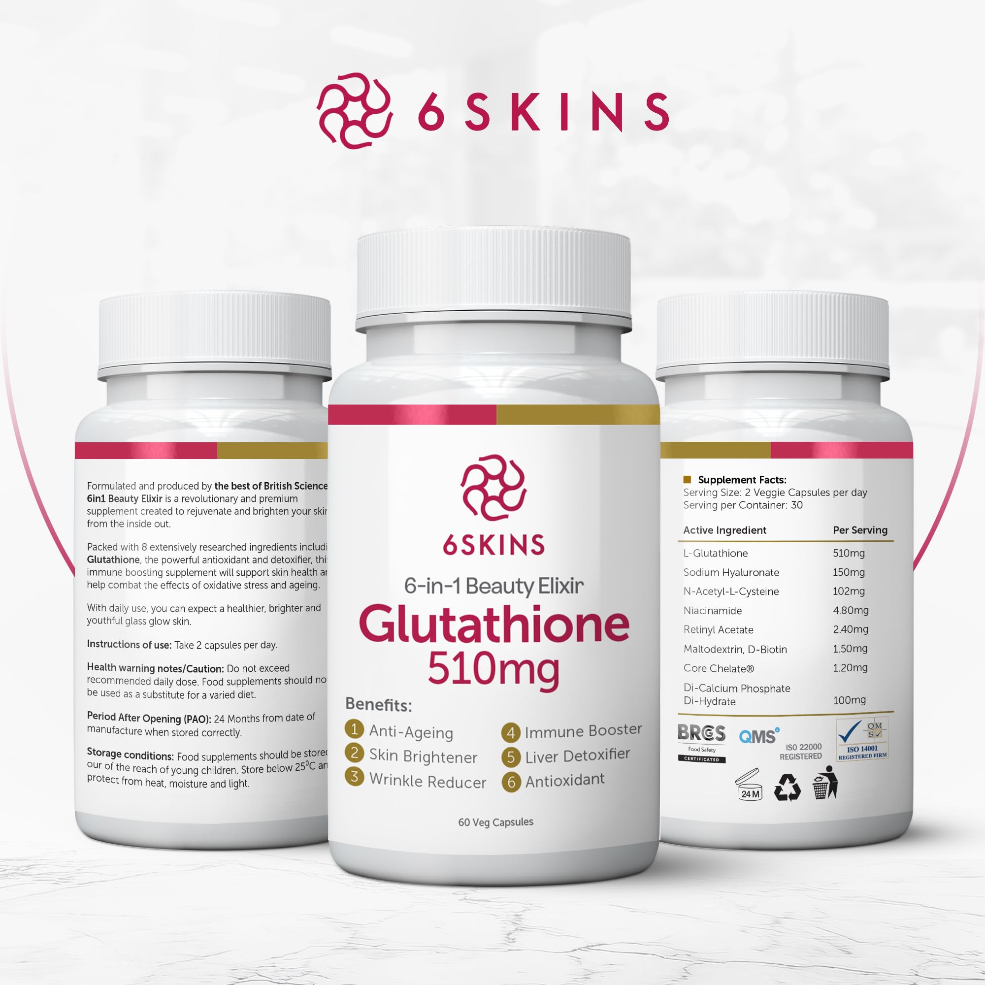 glutathione british supplements Amazon.com: 6SKINS®6in1 Beauty Elixir with Liposomal Glutathione 510mg | Glutathione  Supplement 4X Better Absorption - Immune Support, Liver Detox, Powerful  Antioxidant for Healthier Skin