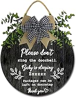 Vista 1 de Letrero de sueño de bebé para puerta delantera, de 11 pulgadas, con texto en inglés «Please Don't Ring The Doorbell Baby Is Sleeping Packages Can Be