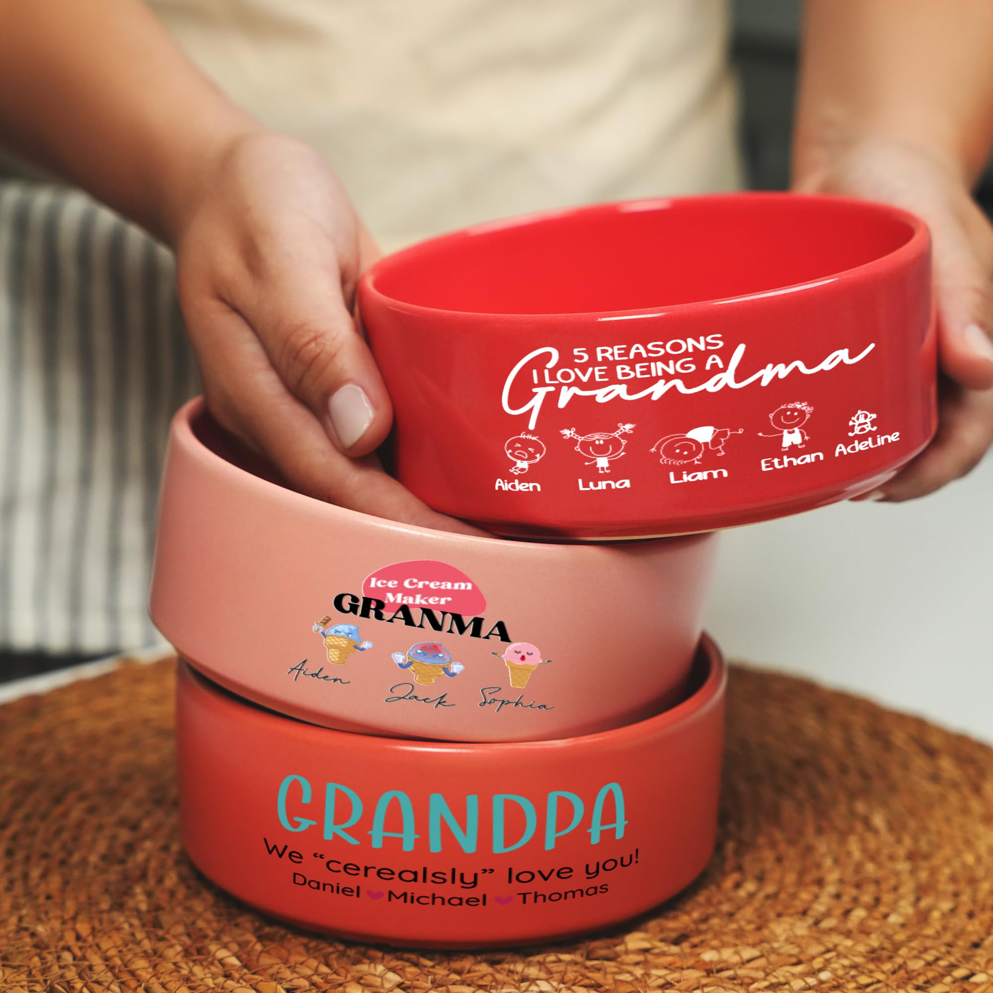 Personalized Grandma & Grandpa Ceramic Bowl – Custom Name, Design & Message | Microwave & Fridge Safe | Salad, Cereal, Soup & Snack Bowl | Gift Idea for Grandparents | 5.5