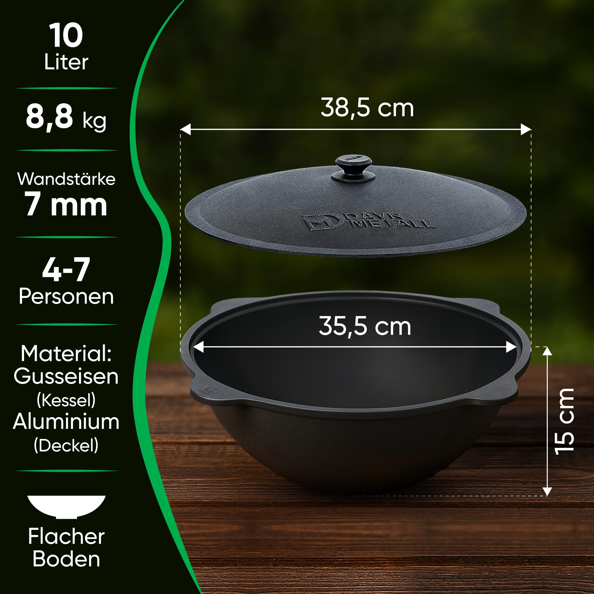 Utschak Uchag Feuerofen Ø 36 cm 2 mm Stahl mit Usbekische Kazan 10 L flacher Boden Thermometer Казан Учаг Kasan Asia (Set 1)