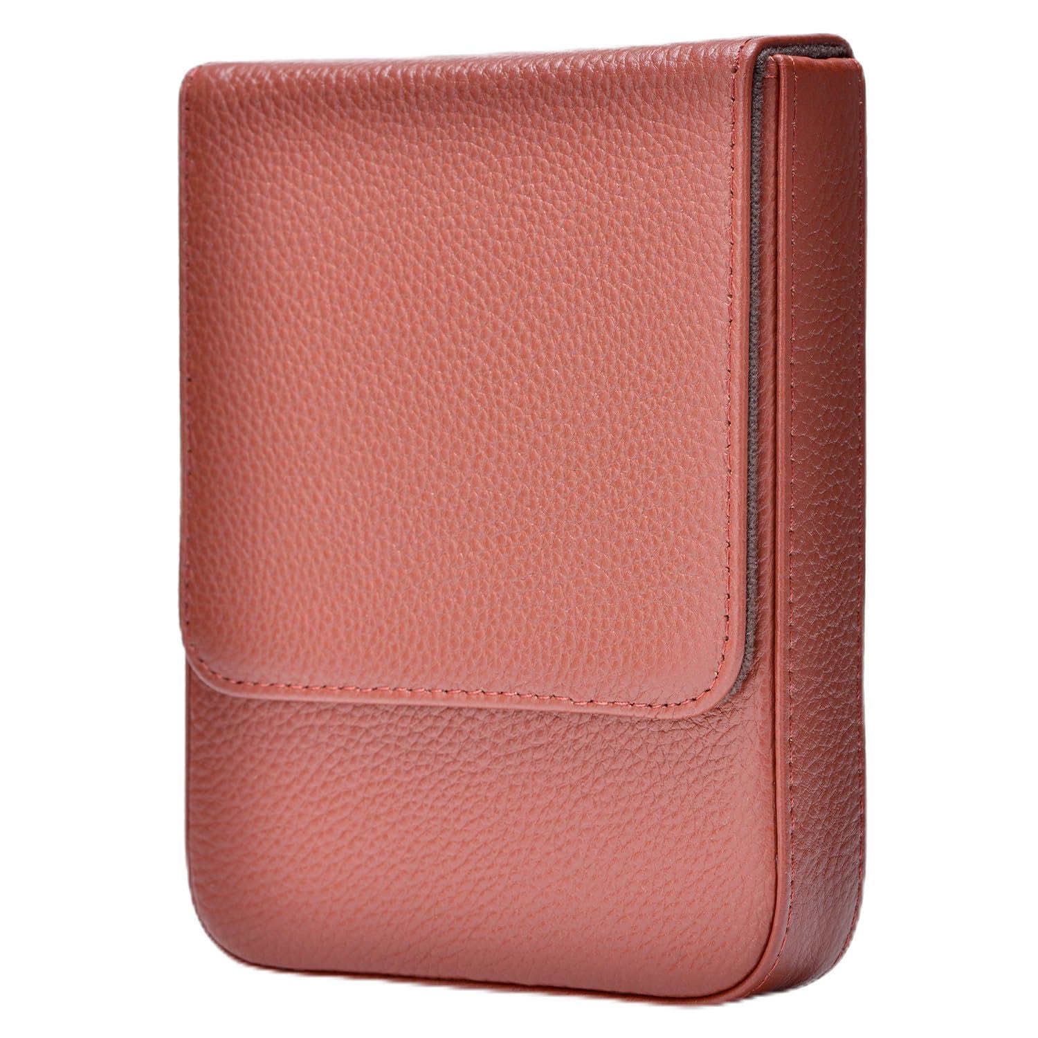 Lanxivi Genuine Leather Fountain Pen Case 6 Slot Coffee Leather Organizer, Portable Pen Bag Pouch Drawer Style