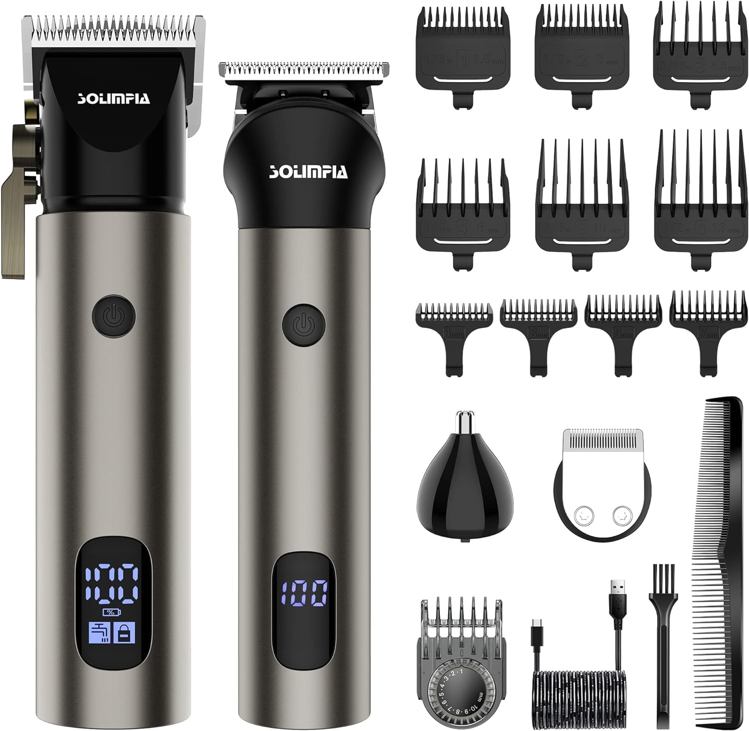 Solimpia Hair Clipper&Trimmer Profesjonalny Fryzjer Domowy Zestaw do Pielęgnacji, Akumulatorowy Elektryczny Przycinacz do Włosów do Ciała Broda Bezprzewodowy Strzyżacz do Włosów Dla Mężczyzn Kid