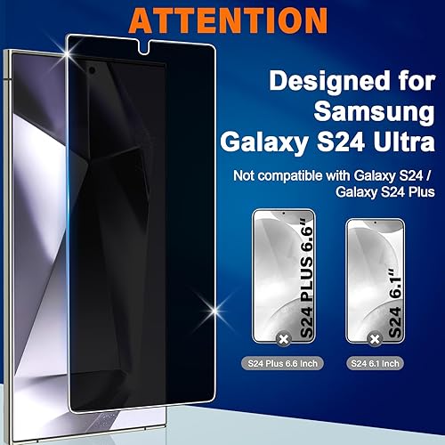 Miniatura 2 de Hendlent Protector de pantalla de privacidad para Galaxy S24 Ultra, vidrio templado 9H, soporte de huella digital ultrasónico, compatible con fundas