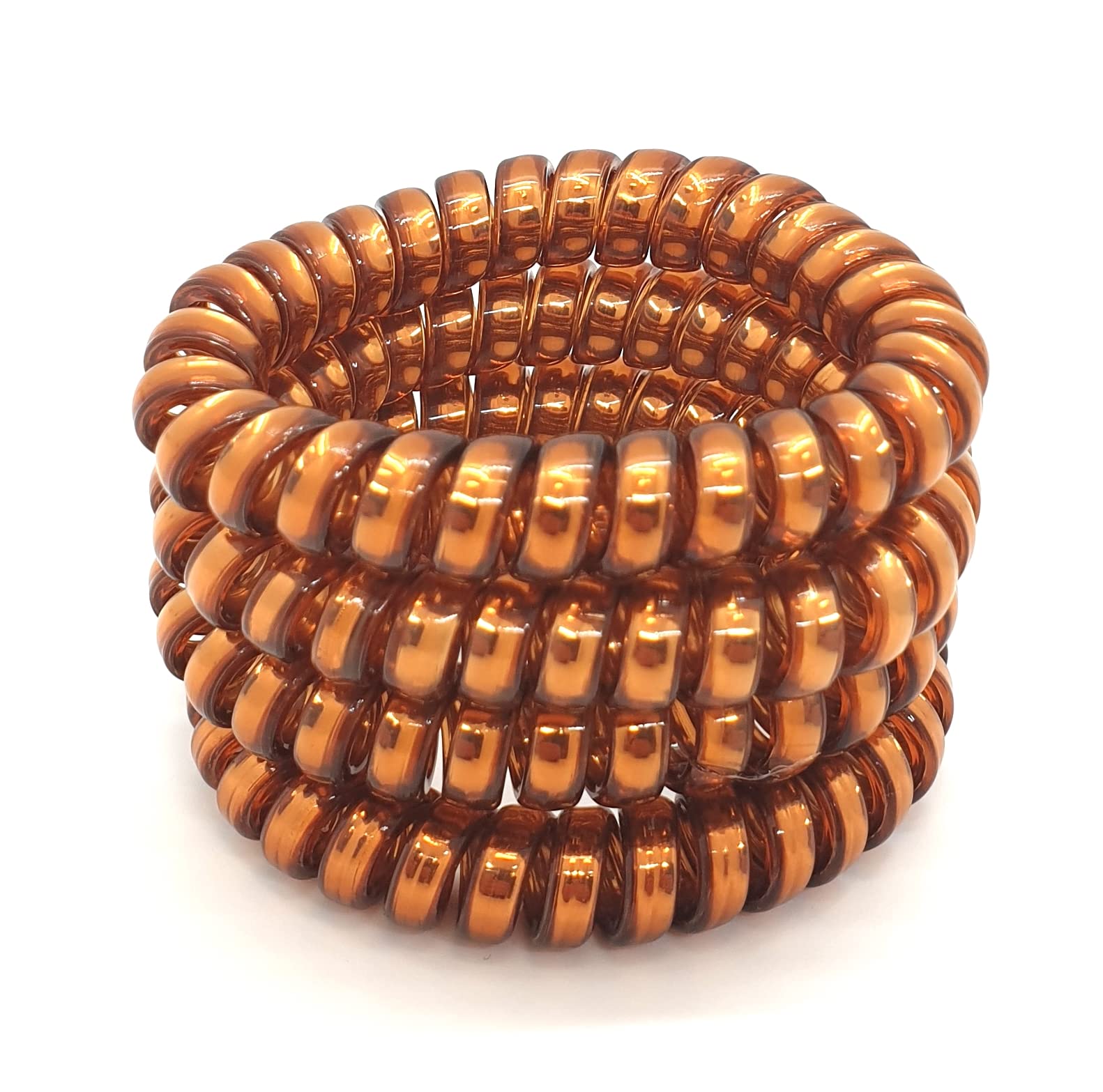 4 PCS LARGE THICK Spiral Hair Ties, Plastic Hair Coil Bands, Spiral Ponytail Holder Phone Cord Bobbles Bands Set for Women Girls Hair Accessories (Brown)