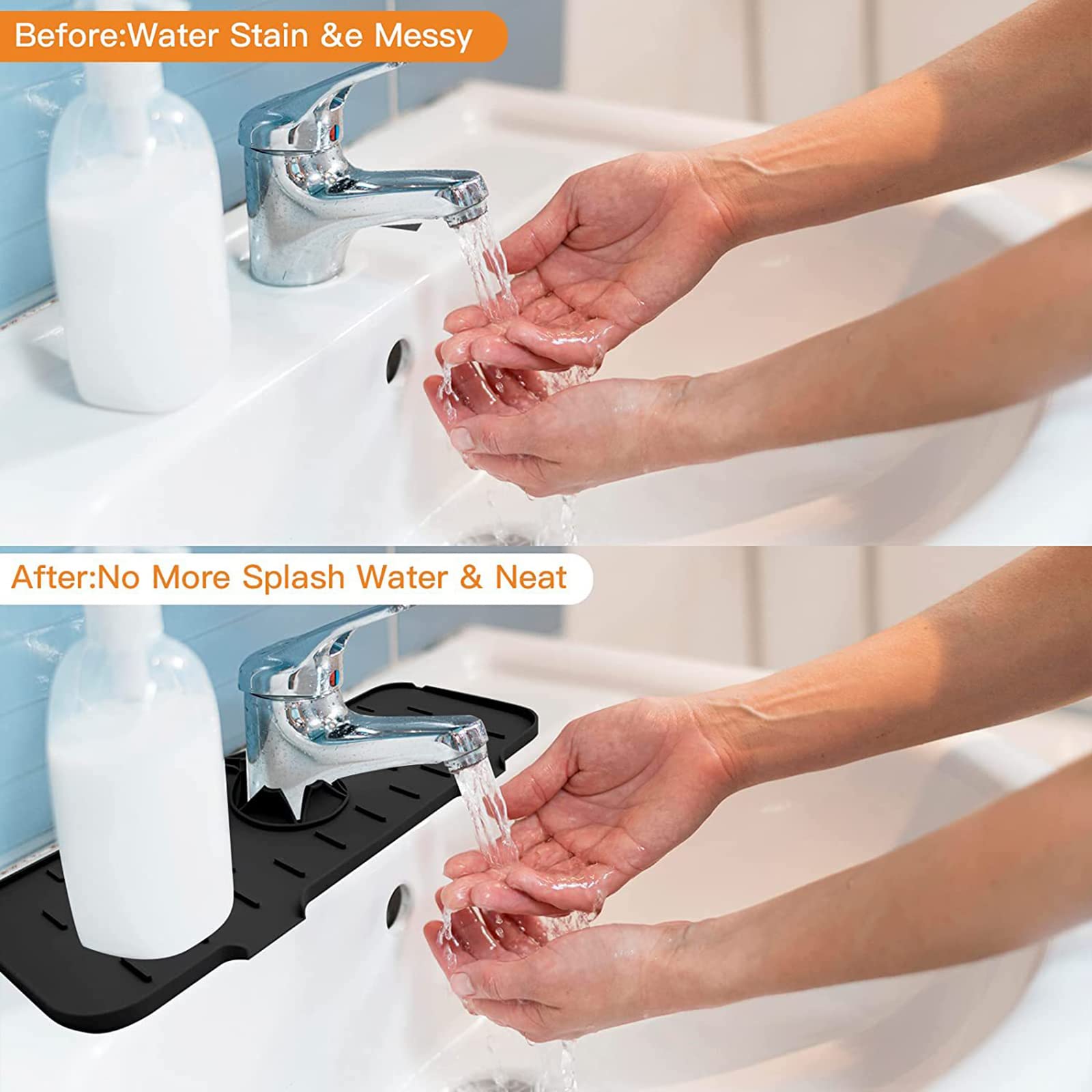 Tapis De Robinet Silicone Pour Évier - 43x15cm - Anti-éclaboussures Auto-drainant - Pour Cuisine/Salle De Bain - 8