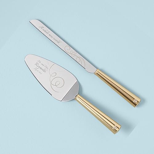 Miniatura 4 de Lenox Juego de cuchillos y servidores personalizados para tartas de boda de Disney, grabado personalizado, juego de corte de pastel de boda plateado