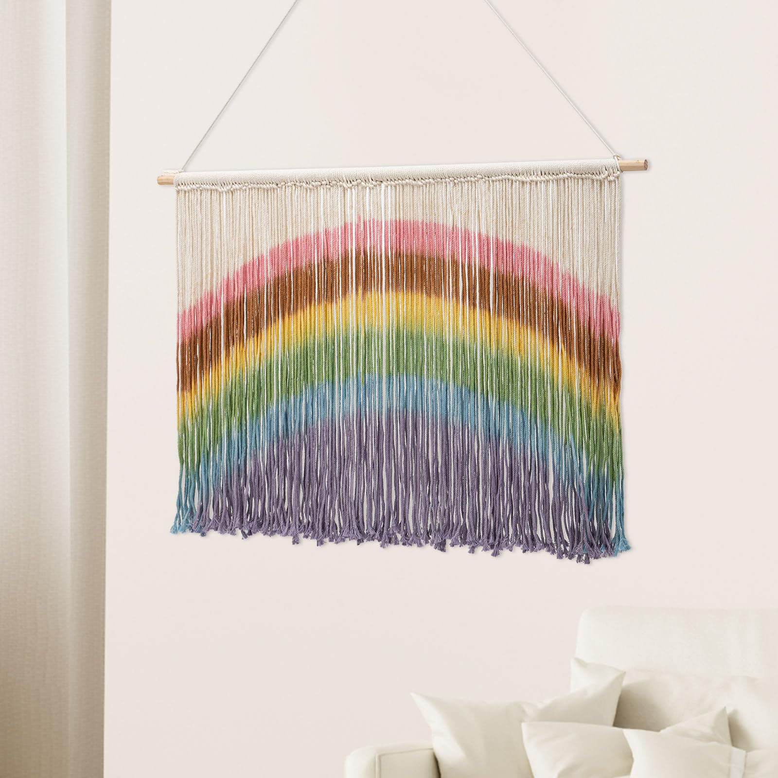 EurHomePlus Rainbow Macrame Wall Hanging, Handmade Weaving Rainbow Macrame Colorful Boho Bohemian Tie-dyeing Home Decor for Bedroom, Dorm Room, Living Room, Apartment