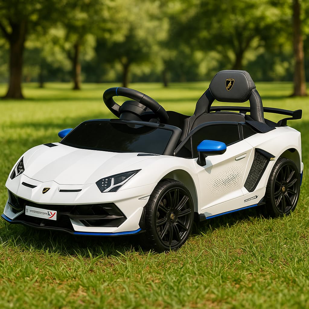 Baroni Toys Lamborghini Baby Car Elettrica 6V con Telecomando Genitori, Suoni, MP3, Retromarcia, Auto per Bambini 1-4 Anni, 100x60x50 cm Bianca