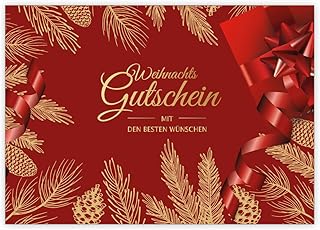 Kartenkaufrausch 1 Rote elegante Gutscheinkarte zu Weihnachten für Ihre Geschenke: Weihnachts Gutschein mit den besten Wünschen • edle Geschenkkarte mit Umschlag zum Fest