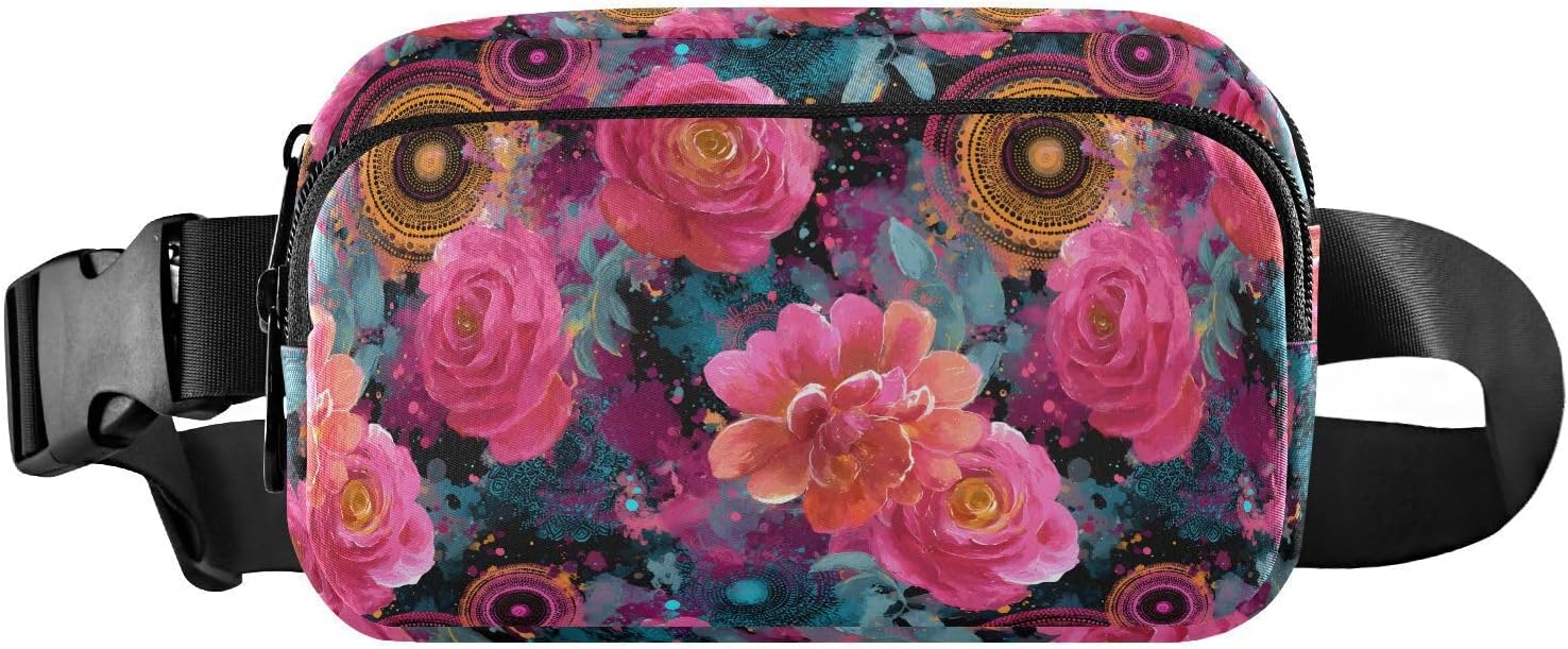 Fanny Pack Belt Bag for Women Mandala Flower Spray Paint Pattern Fashion Crossbody Bag Waist Pack Sling Backpack with Adjustable Strap