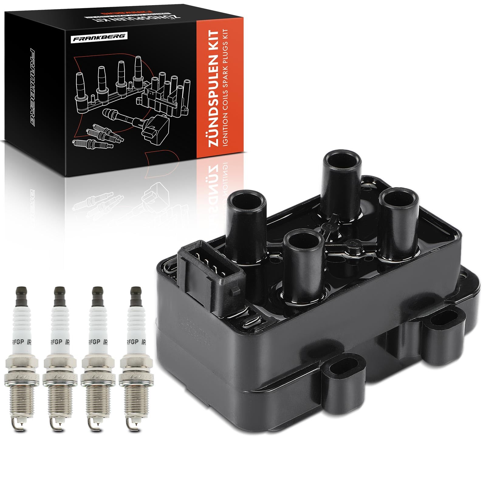 Frankberg 1 bobina di accensione + 4 candele benzina 7700872834 | Compatibile con: K.a.n.g.o.o Express FC0/1, Clio II BB CB, K.a.n.g.o.o KC0/1, Laguna II Grandtour KG0/1