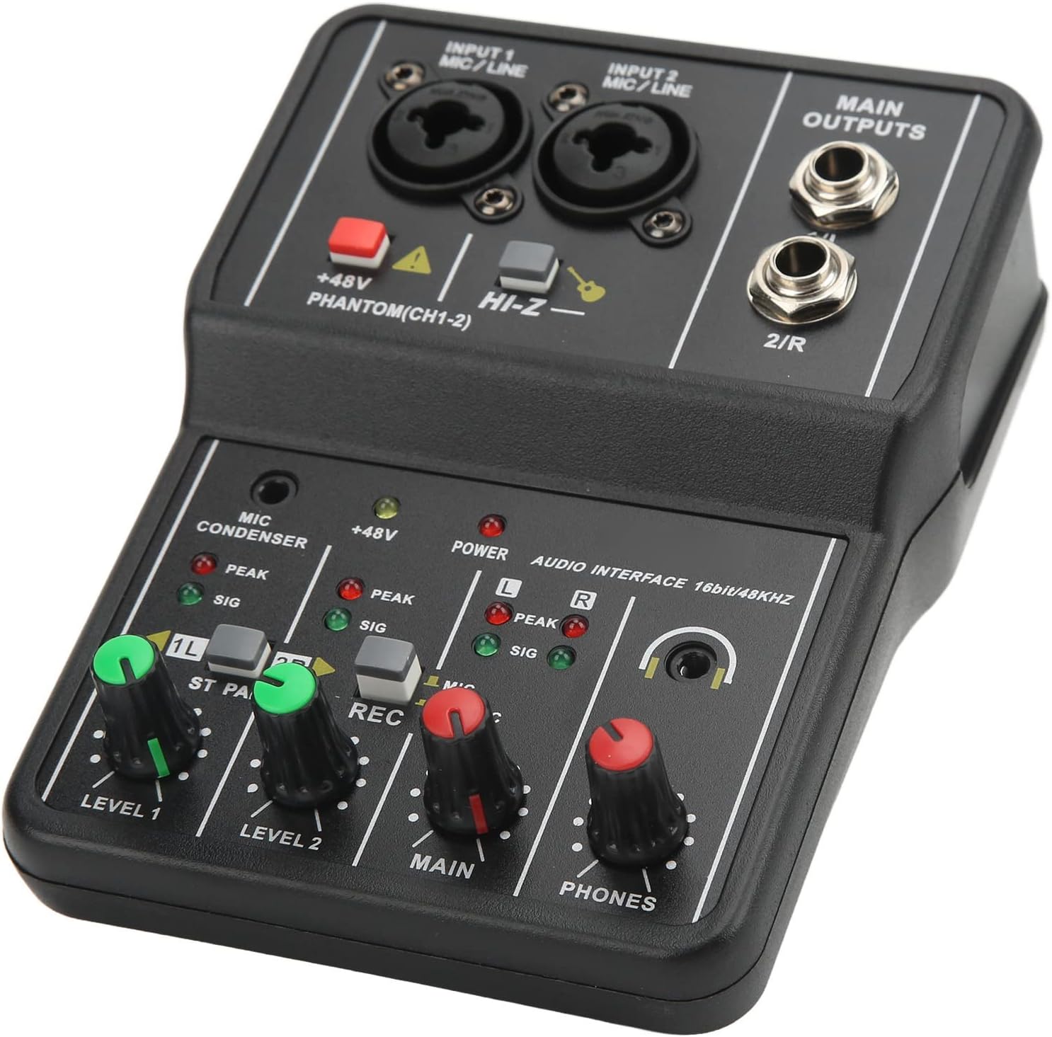 Sorandy Mini 2 Channels Audio Line Mixer USB 48V Compact Sound Mixing Console for Small Clubs Bars As Guitars Bass Keyboards Mixer for Studio Music Recording Home Internet Karaoke