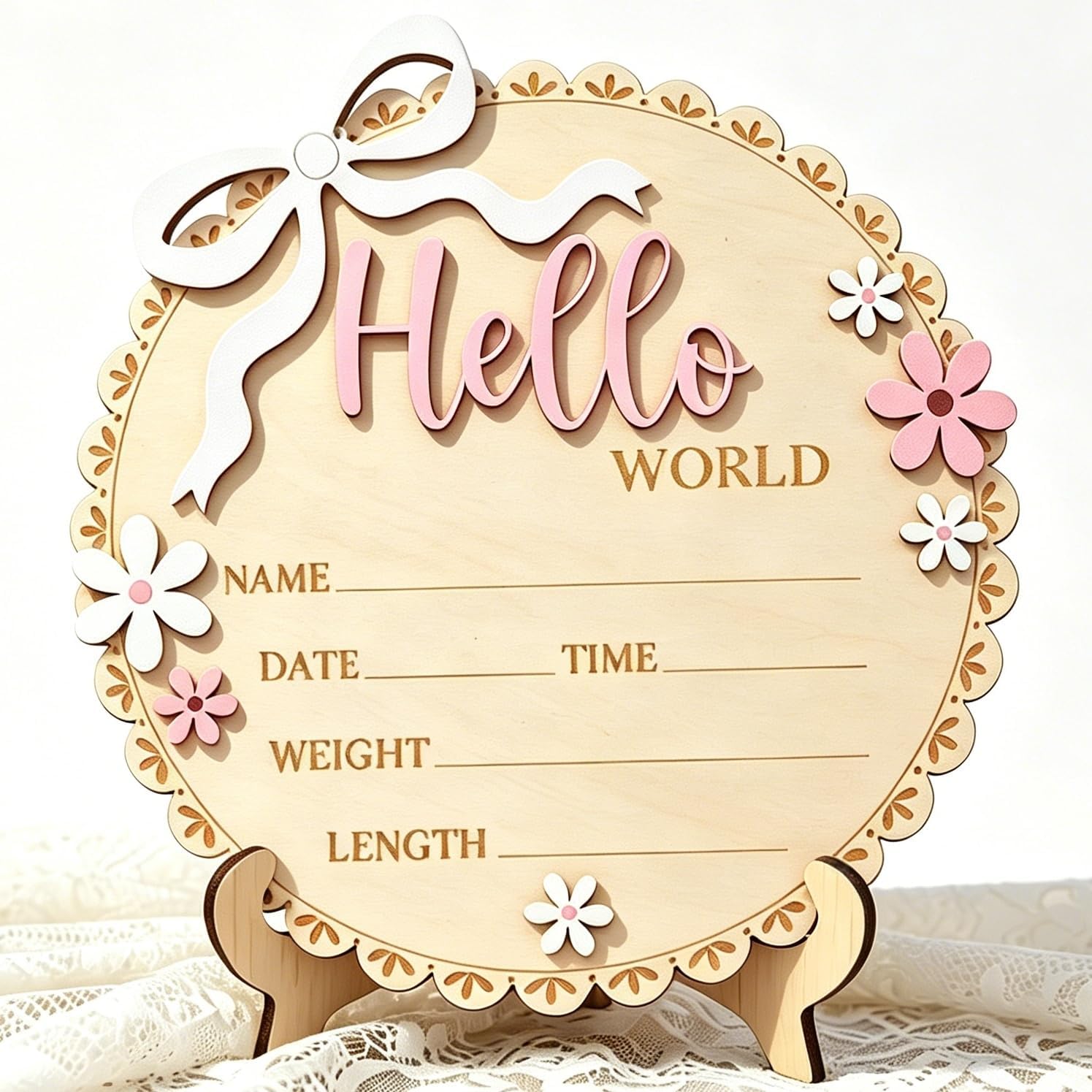 Baby Announcement Sign 5.9 Inch Hello World newborn sign Boy or Girl Sign