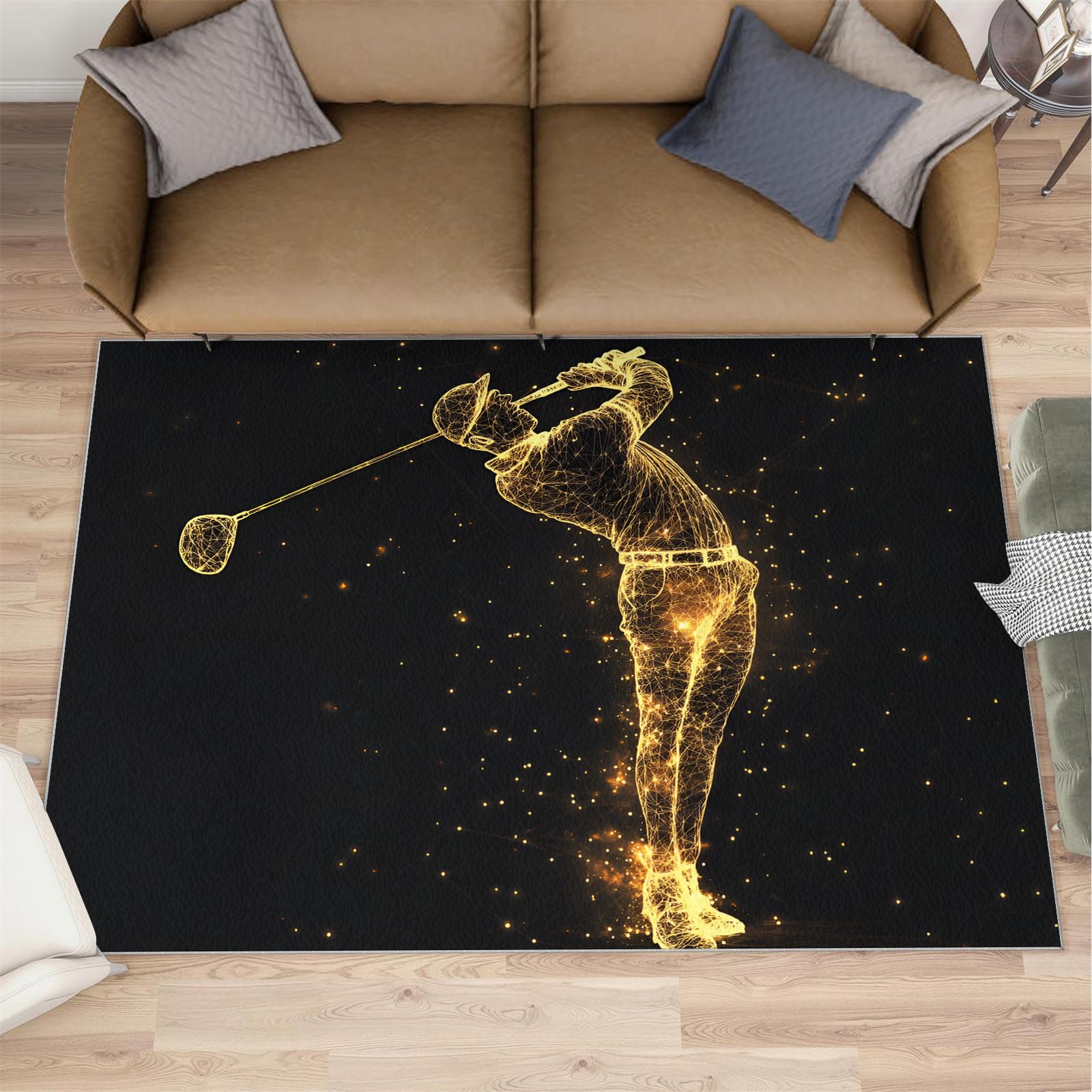 FBRUIEG Golf Living Room Rug, Starlight Golf Rugs for Bedroom, Washable Area Rug for Study Office Kitchen Dining Room Decor Floor Mat 160x230cm
