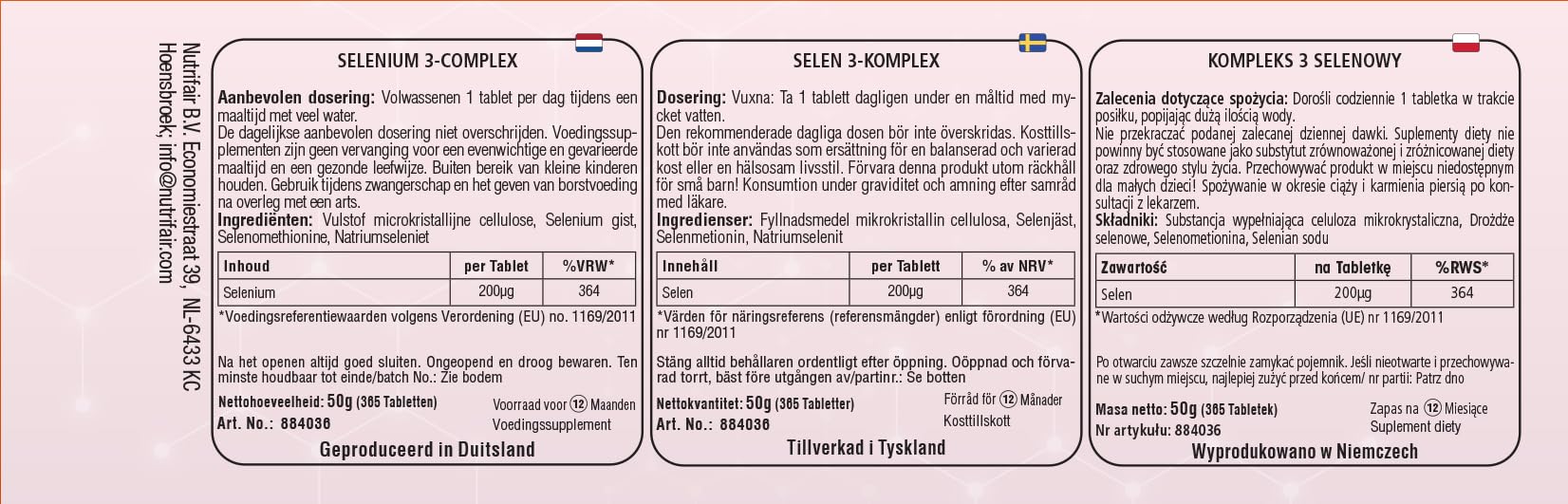 Selenium 3-complex - 365 compresse, contenente 200µg - Complesso di lievito di selenio, selenometionina e selenito di sodio - Dosaggio elevato - 100% vegano - Produzione tedesca e test di laboratorio