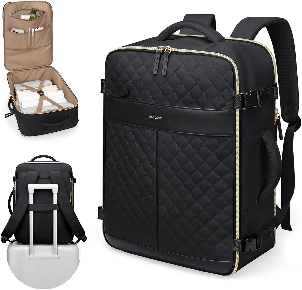 Mochila de viaje para mujer, mochila de mano, mochila para portátil de 17 pulgadas, mochila informal para mujer para negocios de fin de semana, 40 L, negro