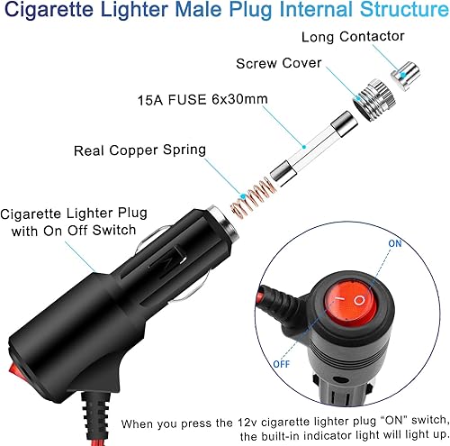 Miniatura 4 de Enchufe de encendedor de cigarrillos de 12 V con interruptor de encendido y apagado, repuesto de enchufe de encendedor de cigarrillos resistente con