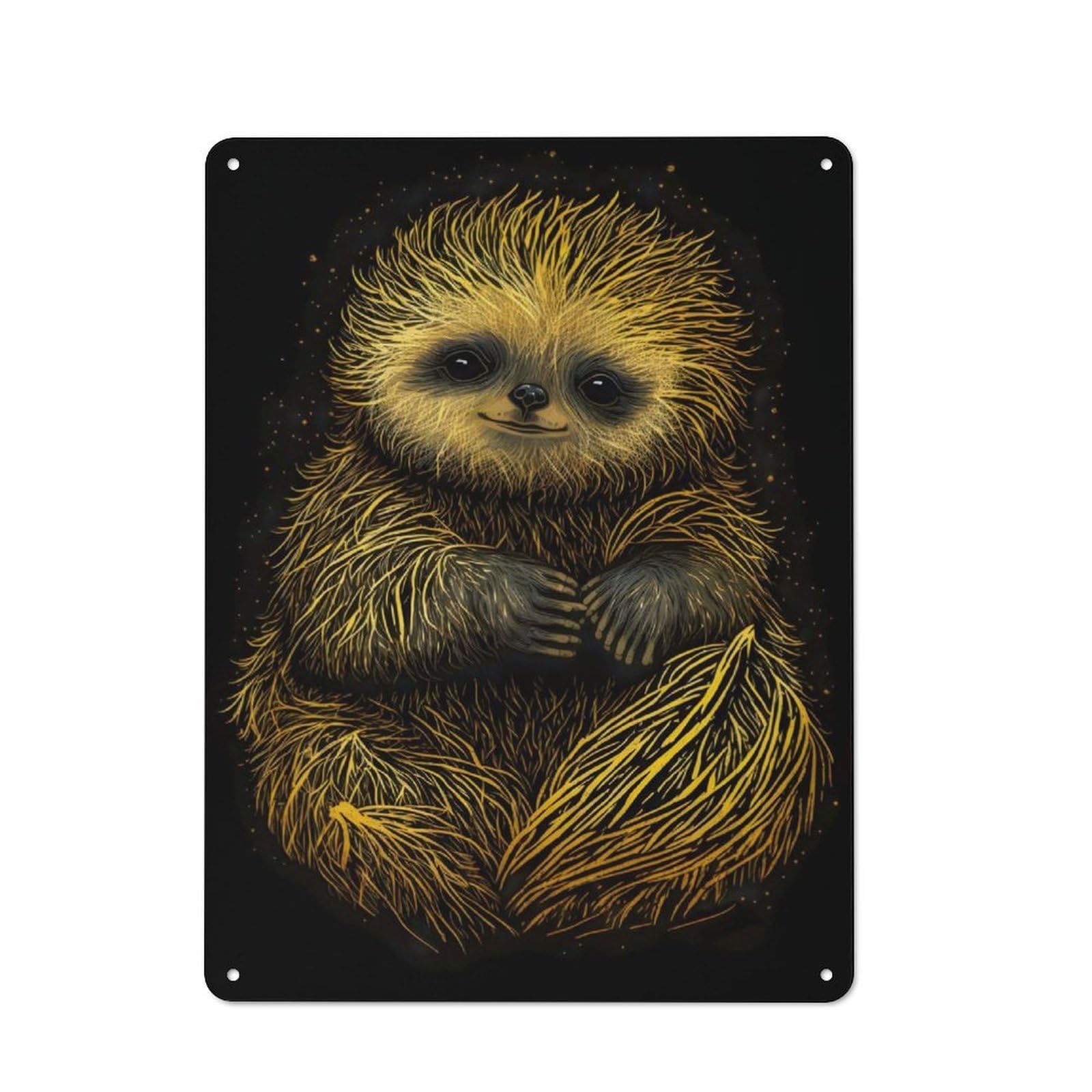 Junmoney Sloth Black Gold Poster Smart Tin Sign 40X30cm Featuring Office Wall Decor For Workspace, Cafe, Shop Or Desk Area