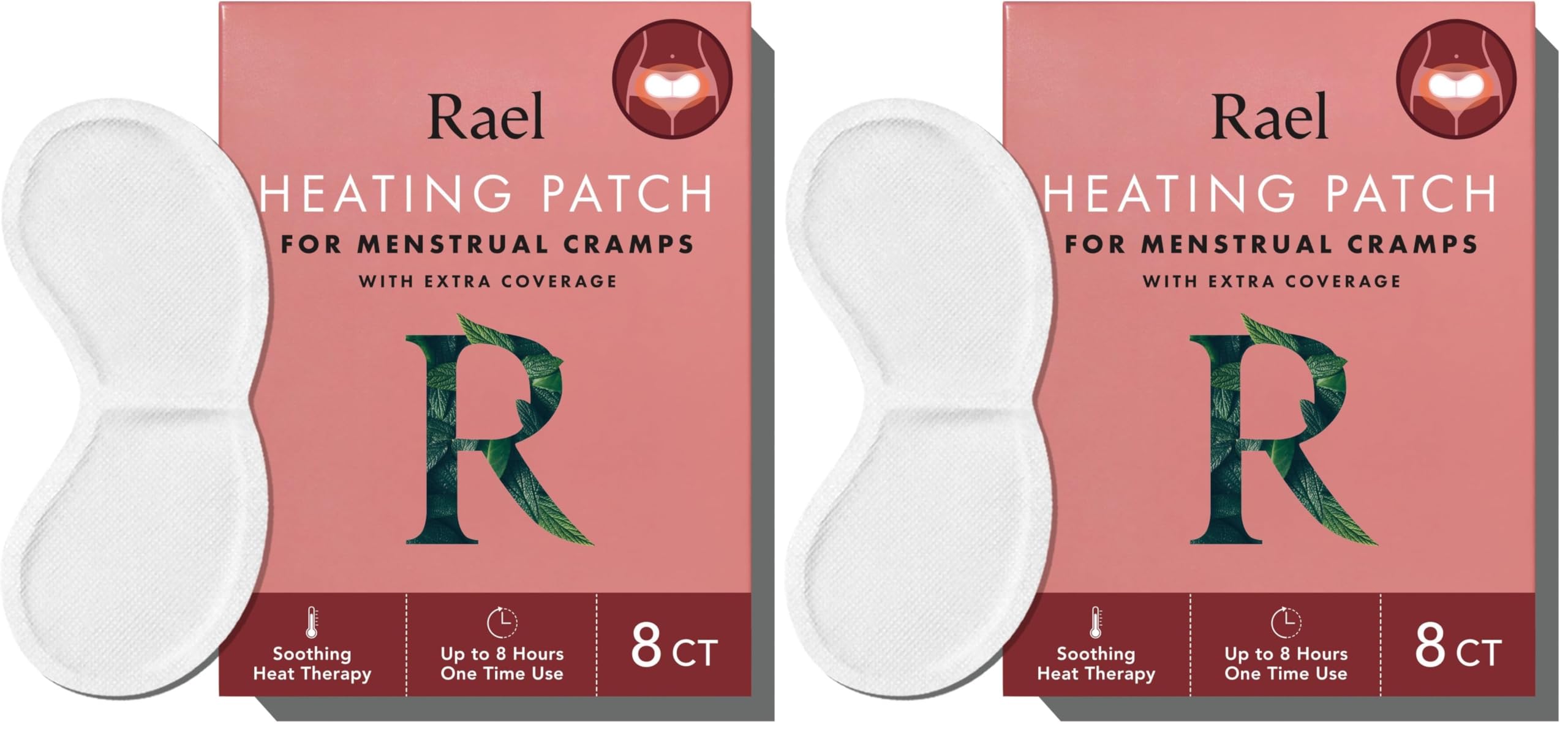 Rael Herbal Heating Patches, Period Cramps Relief, Heat Therapy, Ultra Thin Design, Large Size for Extra Coverage, All Skin Types (16 Count)
