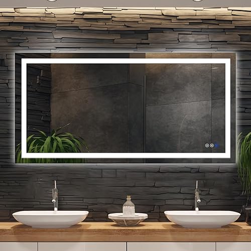 Espejo de baño LED de 32 x 24 pulgadas con luces, espejo de baño iluminado inteligente para pared, espejo sin marco iluminado regulable para montaje