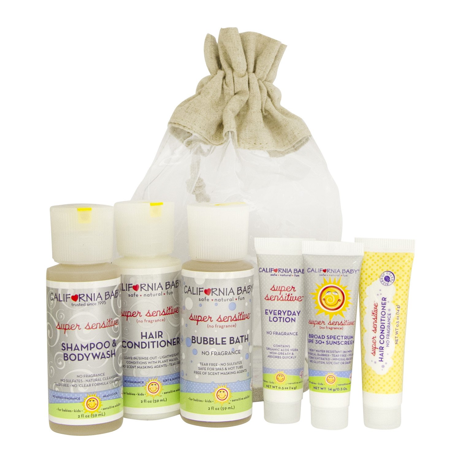 California Baby Super Sensitive Basics Tote - This Sample Pack is Perfect for Traveling, Gifting, or Sampling All of Our Most Talked About Super Sensitive Essentials.