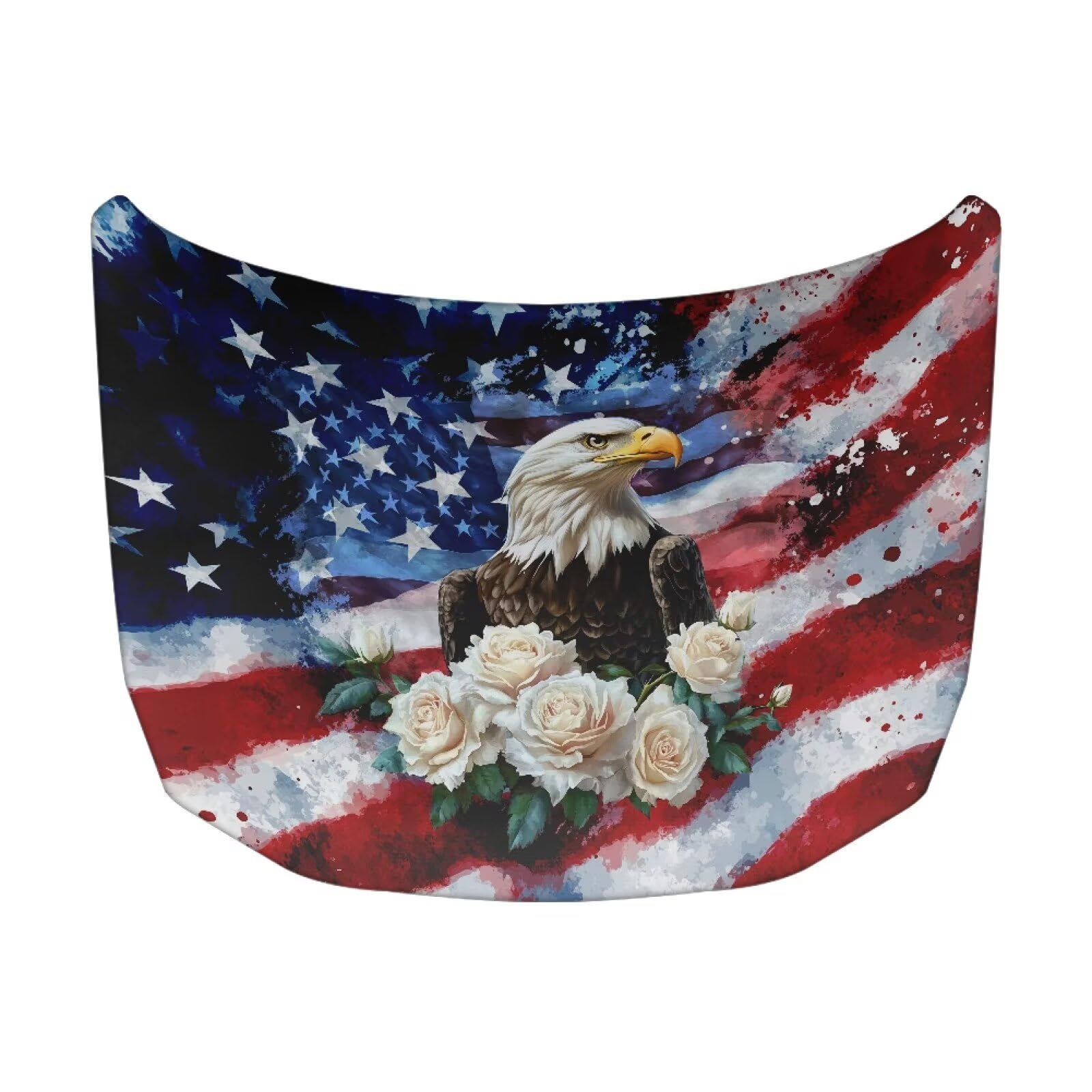 Bald Eagle Flower USA Flag Car Hood Cover Protector 59×39 Inch Stretchable Auto Hood Wrap Blankets Waterproof Sun Proof Auto Patriotic Decorations for SUV Sedans Trucks
