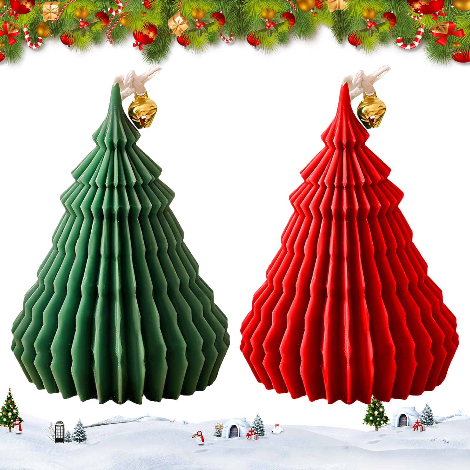 2 Piezas Vela con Forma de Arbol de Navidad Vela perfumada Velas de Aromaterapia de Cera de Soja para Chimenea Decoración de Mesa para Fiestas (A)
