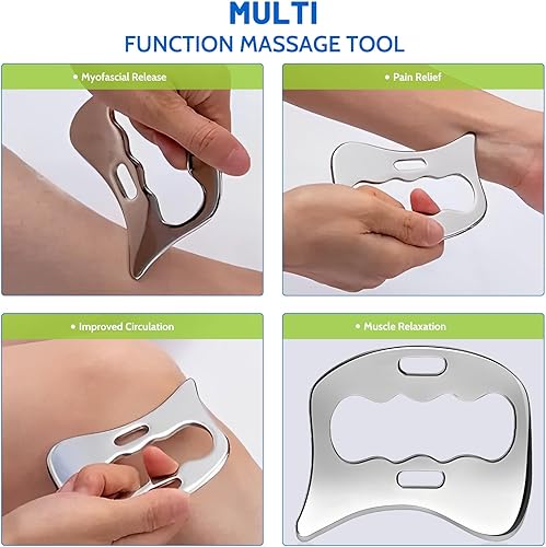 Miniatura 3 de Herramienta raspadora muscular de acero inoxidable, 2 piezas, herramienta de masaje fascista para terapia muscular, herramienta de raspado muscular,