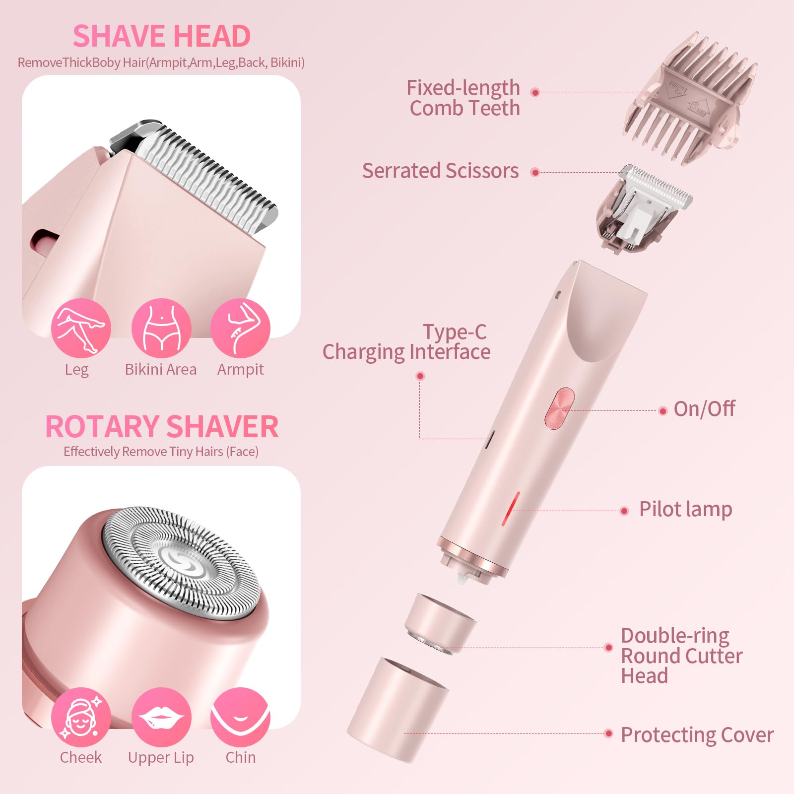 Glow Aura™ Donne Rasoio Elettrico Rasoio Trimmer Rasoio Elettrico per le Donne Trimmer Rasoio Elettrico Trim Donne Rasoio