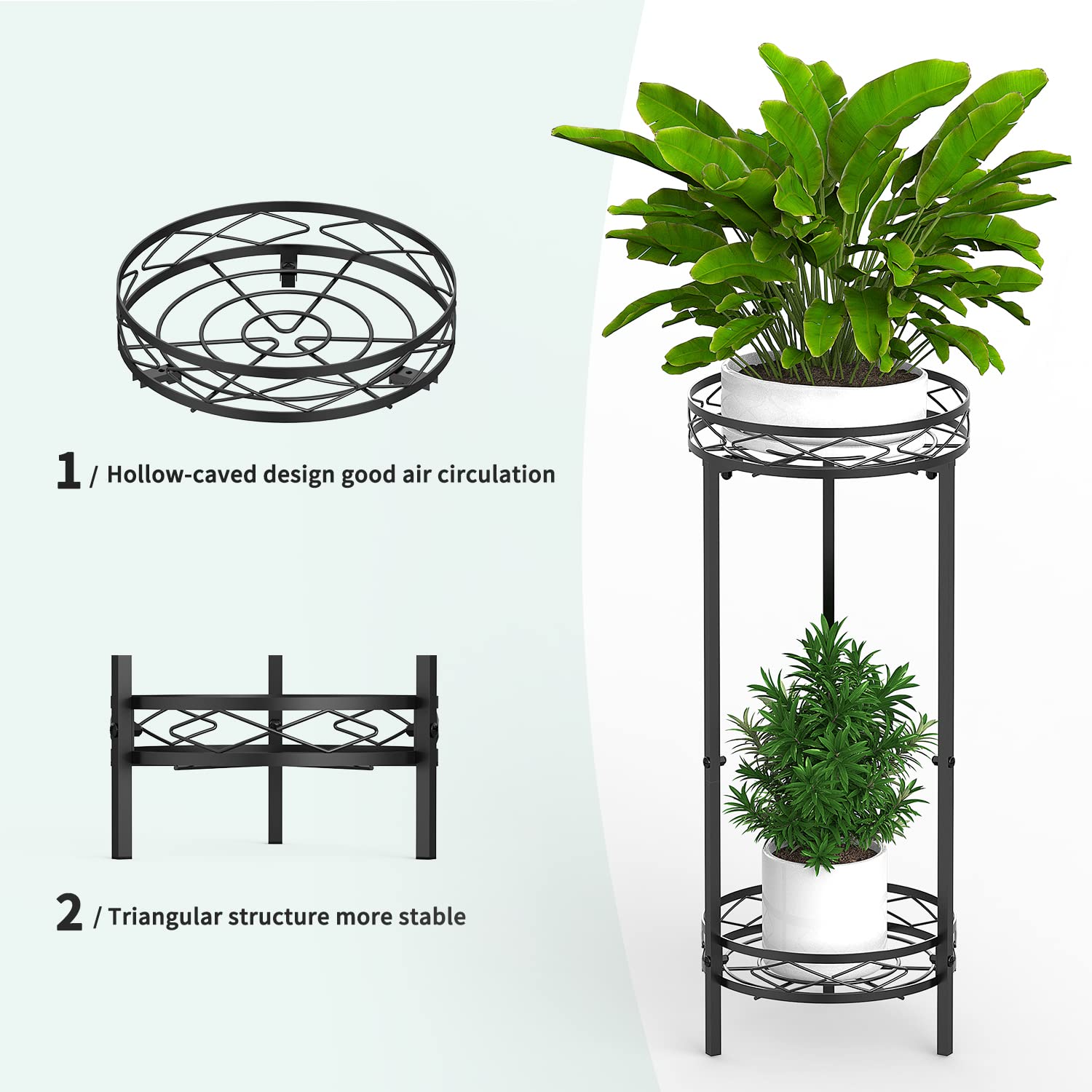 Bomclap Metall Pflanzenständer für den Innenbereich, 2 stufiger hoher Blumenständer Pflanzenständer 70x29 cm, Blumentopf Ständer Blumentopfhalter für Garten, Terrasse und Wohnkultur, Schwarz