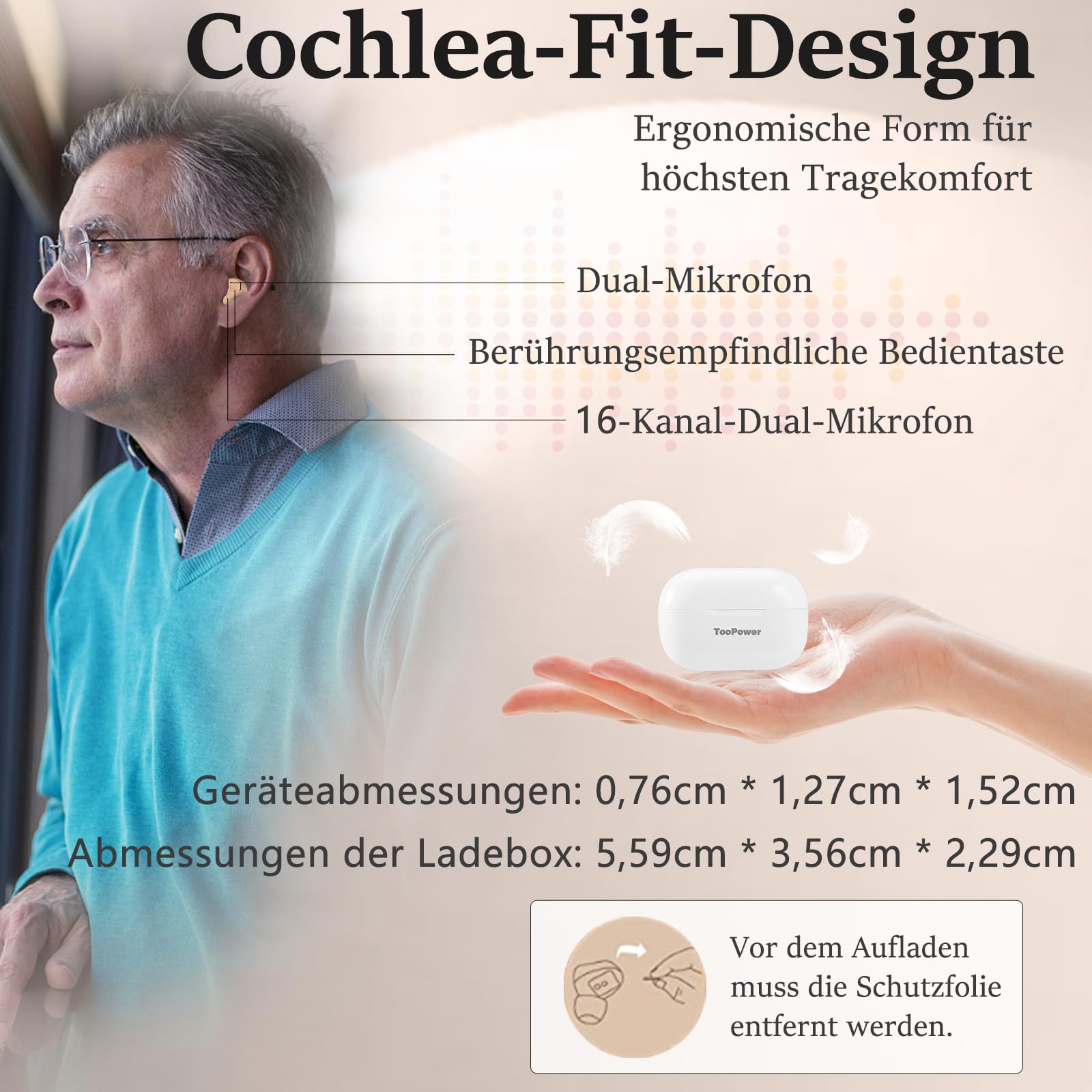 Soundverstärker für Senioren & Erwachsene,wiederaufladbar mit Geräuschunterdrückung,digitale Geräte für super natürlichen Klang,3 Modi,Lautstärke in 5 Stufen,Dual-Mikrofon,keine Pfeifgeräusche
