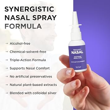 TriGuard Plus Colloidal Silver Nasal Spray with Olive Leaf Extract & Elderberry Extract | Sinus Treatment, Nose Spray & Immune System Booster 2 oz / 60ml, Made in USA (Packaging May Vary)