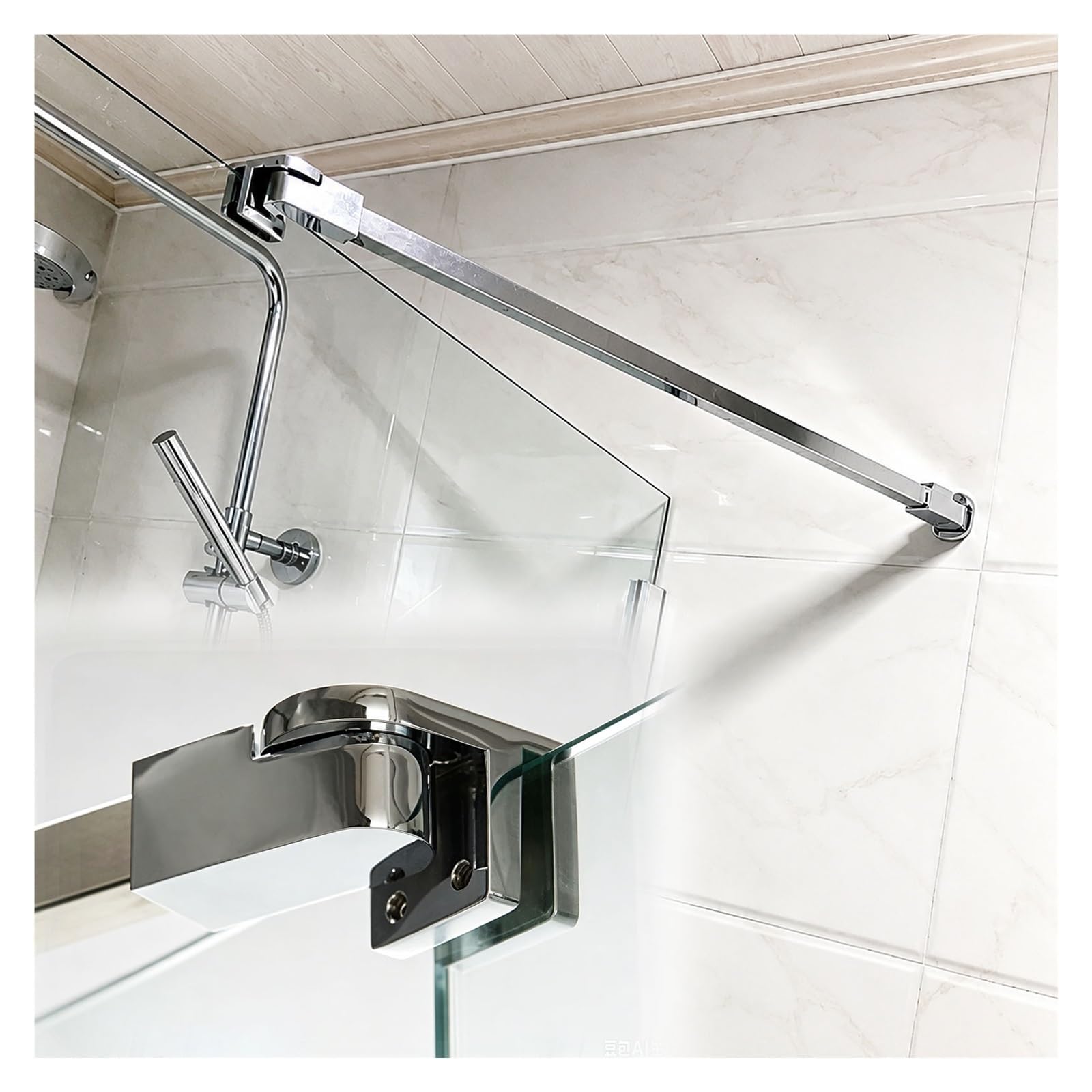 Wall-to-Glass Shower Support Bar, Stainless Steel Stabilizer Rod Bracket for Frameless Door, 180° Pivot Shower Glass Partition Supporting Arm(Silver,52in(132.1cm))