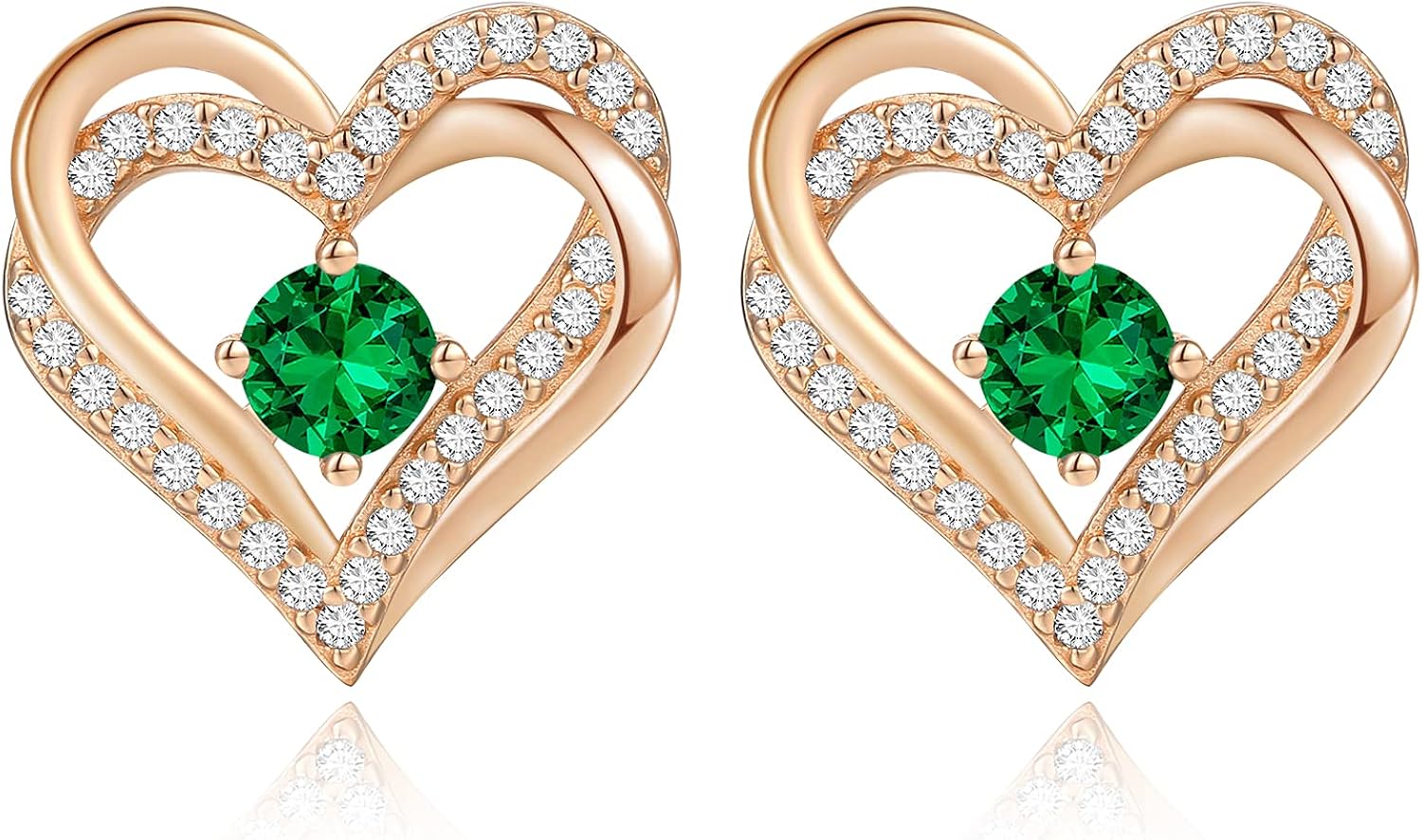 Aretes CDE Forever Love Heart de plata de ley 925, chapados en oro rosa, con piedra de nacimiento de diciembre, circonita cúbica de calidad 5 A,