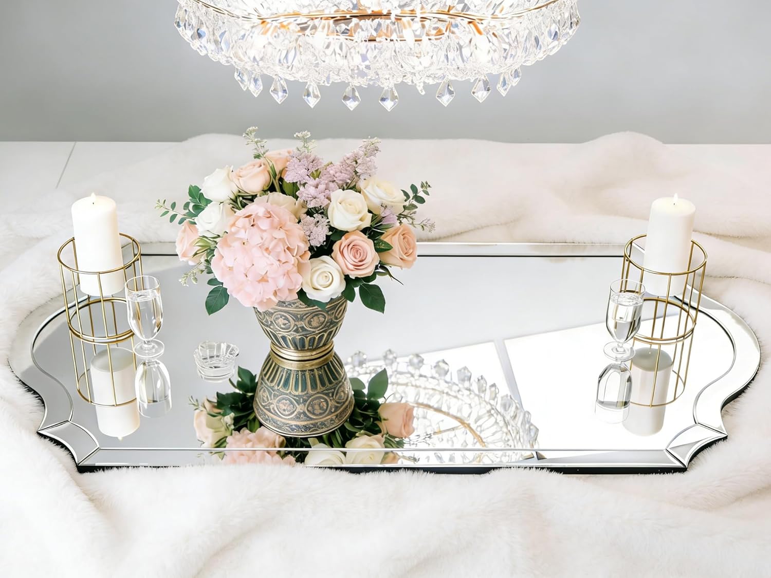 Chende Arch Large Mirror for Wall Decor with Clear Glass Frame, Beveled Edge, 24"x47" Living Room Decorative Mirror for Bathroom, Entrance, Hallway, Home Office, Unique Dual-Arch Design