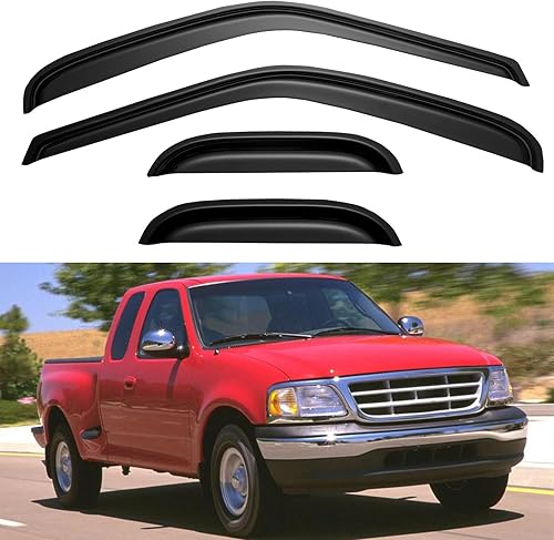 YQAUTEC Protectores de lluvia de ventana, viseras de ventilación para Ford F150 Super Cabcabina extendida 1997-2003, 97 98 99 F250 Light Duty Super
