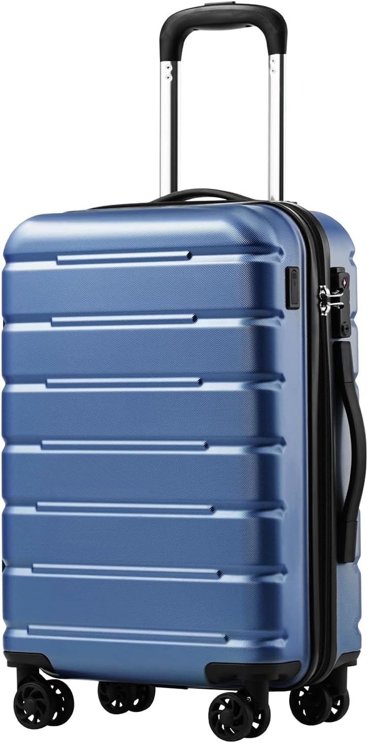Coolife Luggage Suitcase Carry-on Spinner TSA Lock USB Port Expandable (only 28’’) Lightweight Hardside Luggage (Ice Blue, S(20in_carry on))