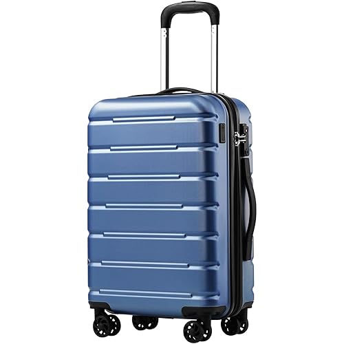 Coolife Luggage Suitcase Carry-on Spinner TSA Lock USB Port Expandable (only 28’’) Lightweight Hardside Luggage (Ice Blue, S(20in_carry on))