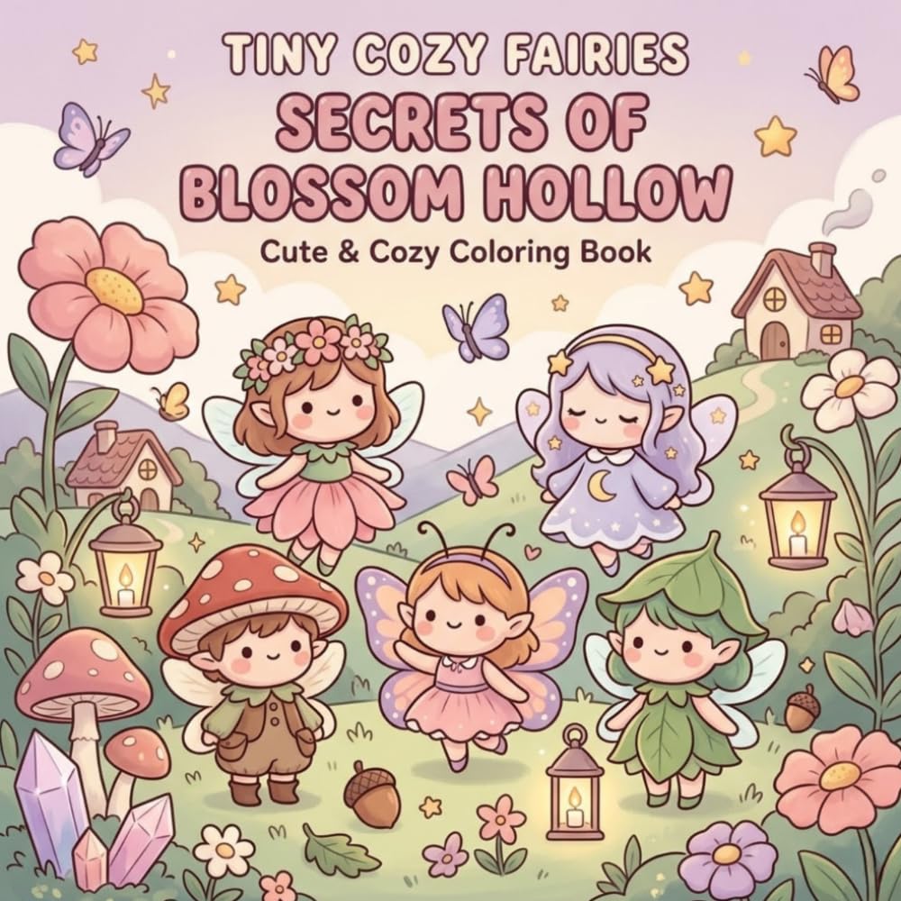 Tiny Cozy Fairies: Coloring Book for Kids Featuring Adorable Fairies, Magical Gardens, Mushroom Houses and Cozy Woodland Adventures