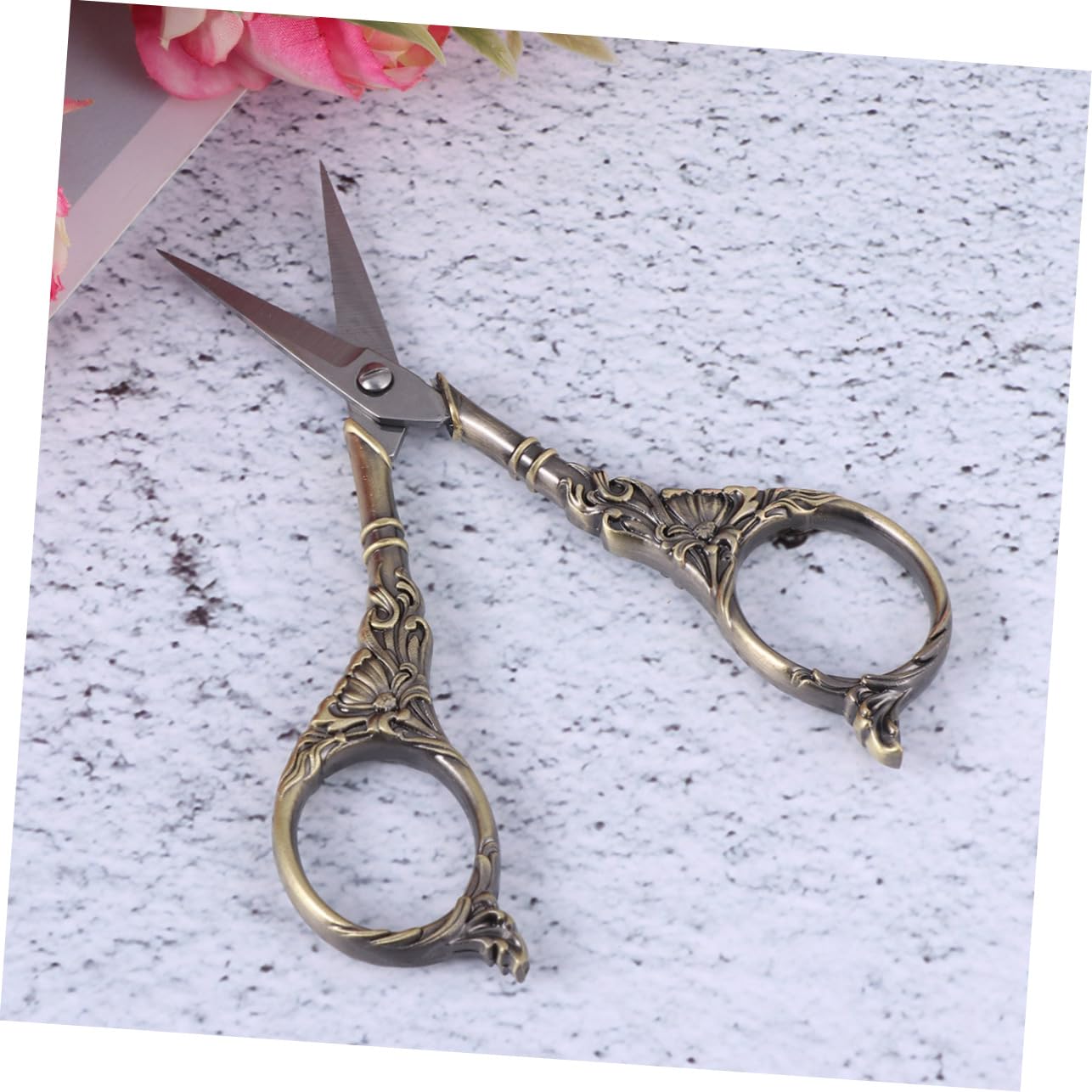 Operitacx 3stücke Vintage Schere Mit Lilienmuster Edelstahl Nähschneider Für Kreuzstich Und Bastelarbeiten Leicht Und Tragbar Für Stoffe Und Materialien Antik Cyan