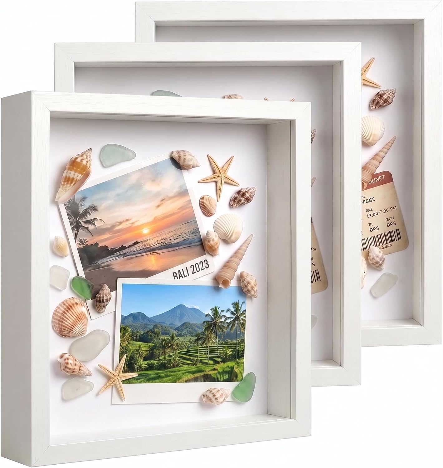 3 Pack 8x10 Shadow Box Frame Display Cases, Deep Black Wooden Shadow Box with Large Depth for Preserved Flowers, Wedding Memorabilia Medals Photo Wall Art(White)